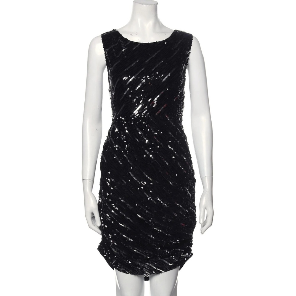 Alice + Olivia Silk Black Sequin Embellishments Sheath Dress